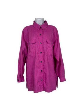 Joan Harper II Womens Button-Front Shirt Magenta Size 38/18W Chest Pockets